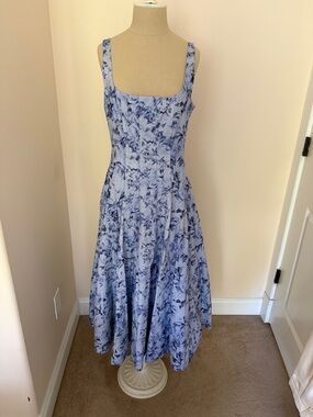 STAUD Blue Floral Scoop-Neck Midi Dress